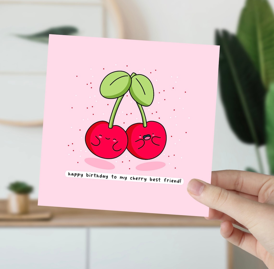 Kawaii Cherries Pair Happy Birthday Cherry Best Friend Pun Wall Art - Image 5