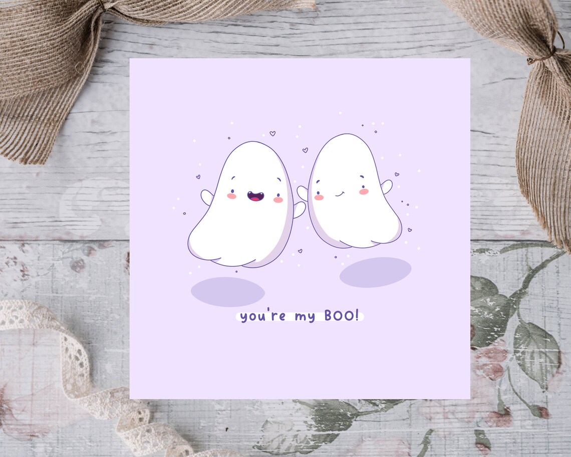 Cute Kawaii Ghost Couple You Are My Boo Love Pun Card Art Print - Image 2