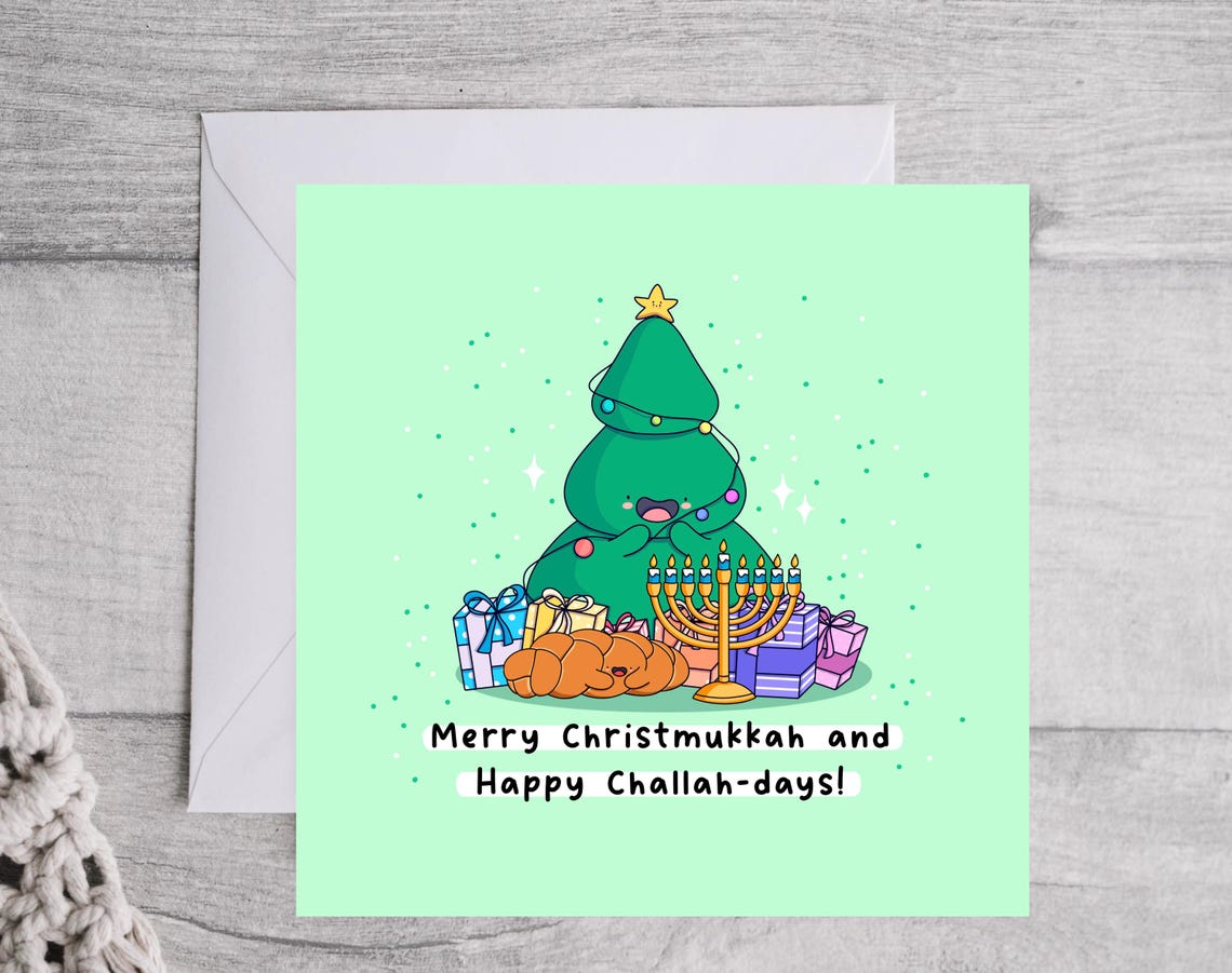 Christmas Tree Menorah Merry Christmukkah Happy Challah-Days Wall Art - Image 3