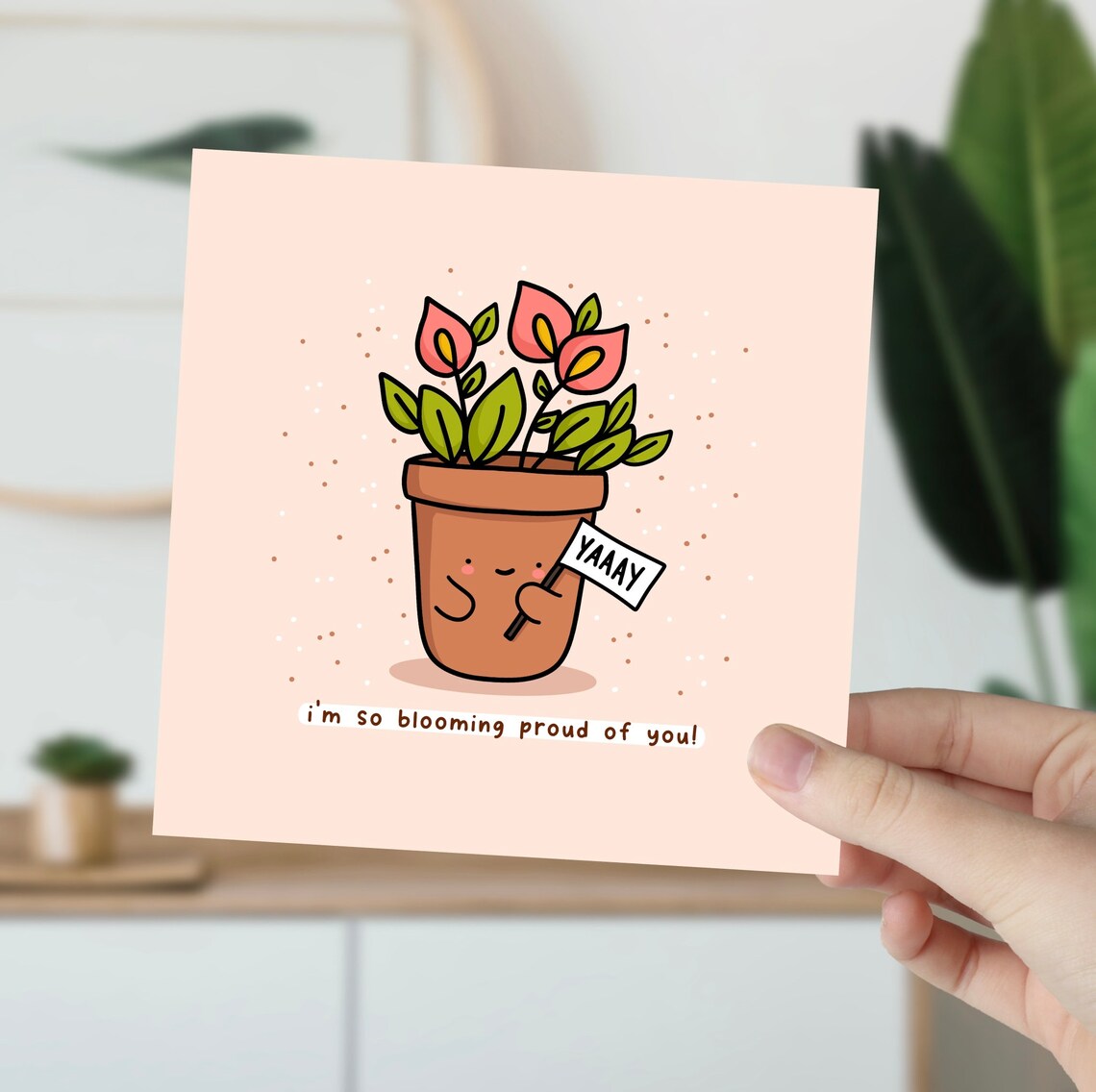 Flower Pot Waving YAAAY Sign So Blooming Proud Of You Pun Wall Art - Image 6