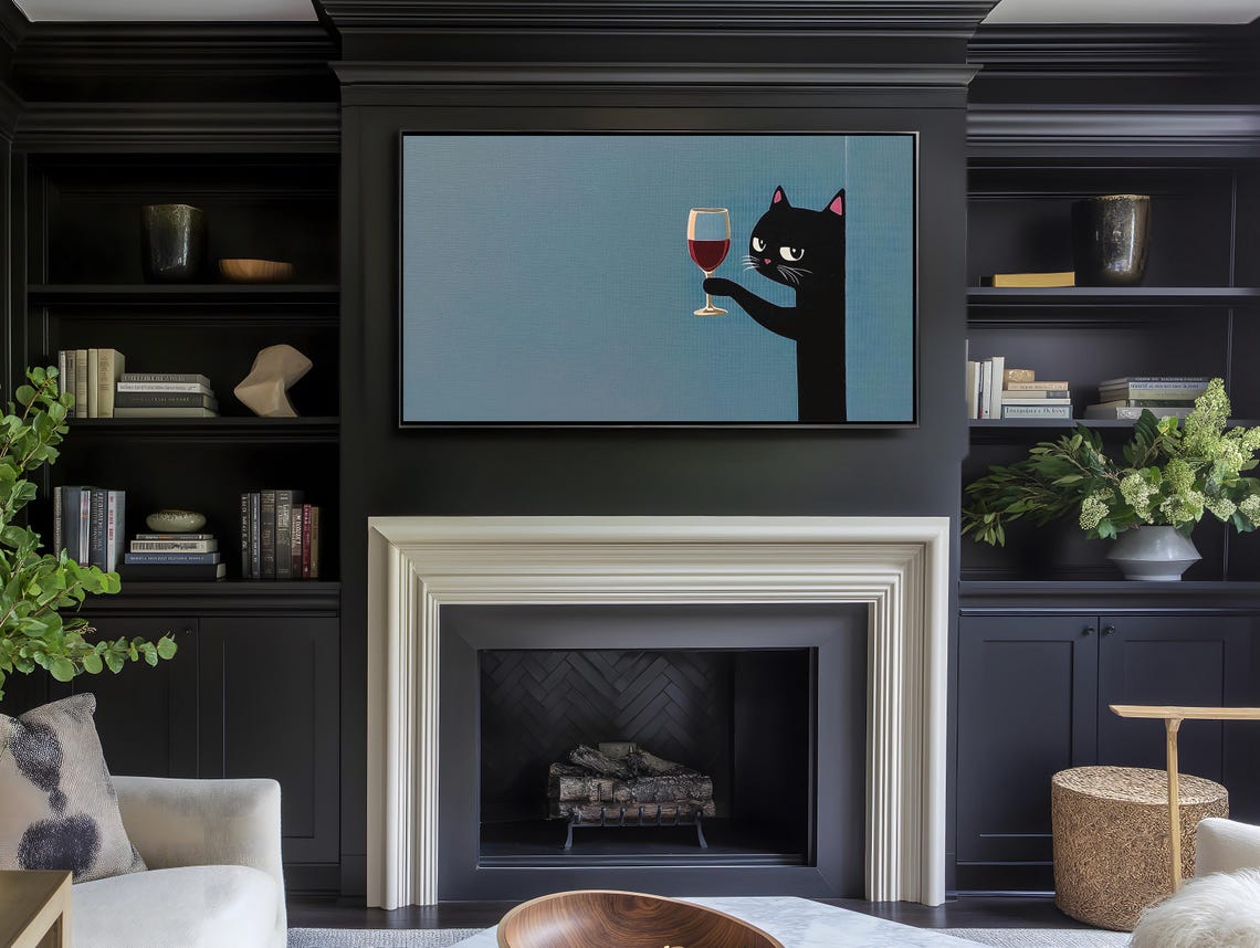 Black Cat Holding Red Wine Glass Minimalist Funny Wine Lovers Wall Art - Image 4