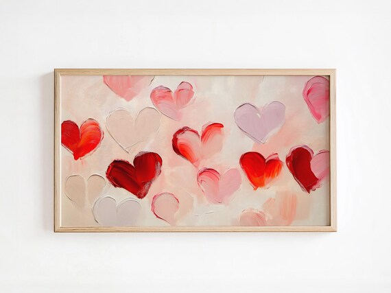 Romantic Textured Heart Painting Frame Tv Art Oil Paint Abstract Soft Impressionist Palette Love Art Vibrant Trendy