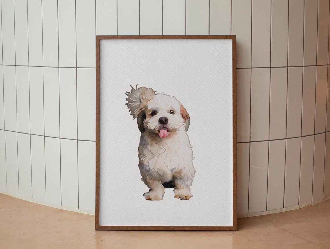 Brown Labradoodle Watercolor Puppy Portrait Curly Coat Art Print - Image 3