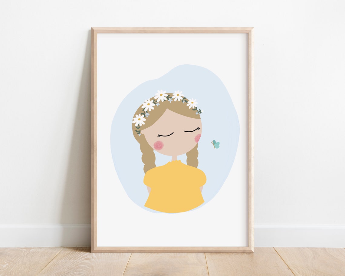 Summer Girl Art Print Flower Women Art Print Flower Crown Art Daisy Flower Print Summer Girl Illustration Girl Flower Print