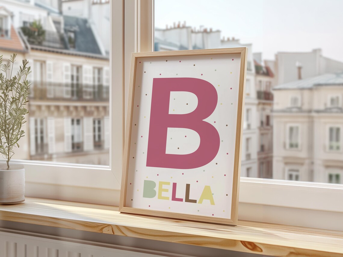 Girl Name Personalized Initial Nursery Art Print - Image 3