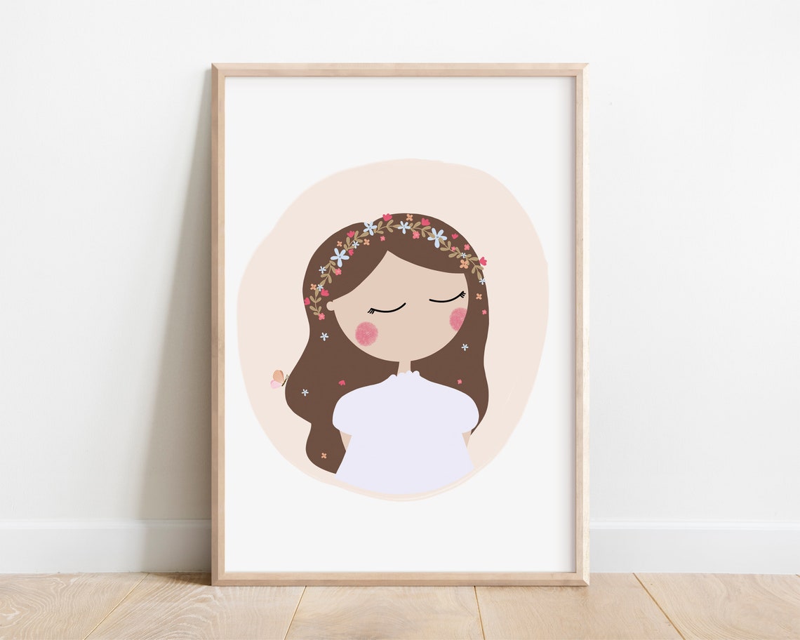 Spring Girl Art Print Girls Flower Art Flower Girl Print Girl With Flower Hair Floral Lady Print Spring Wall Prints