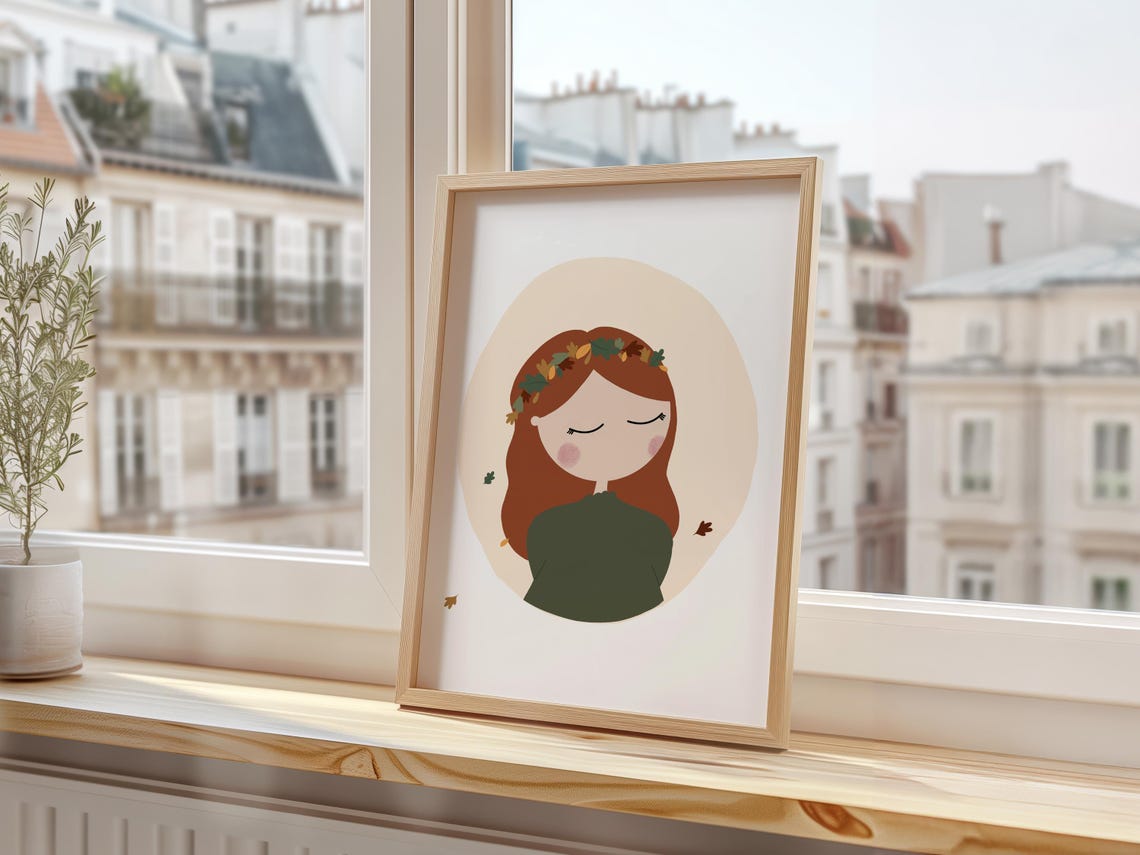 Autumn Girl Leaf Crown Fall Season Nursery Kids Decor Art Print - Image 3