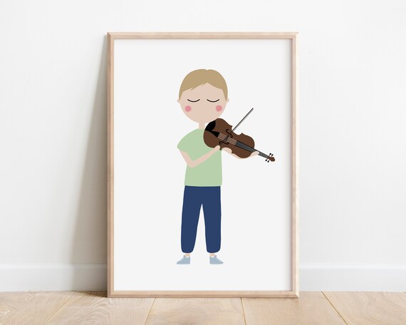 Violin Player Boy Minimalist Kids Music Room Decor Art Print