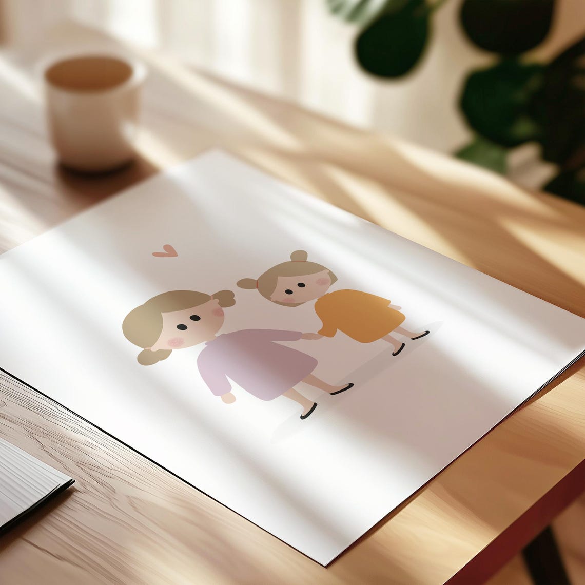Little Sisters Holding Hands With Heart Sweet Sibling Wall Art Print - Image 3