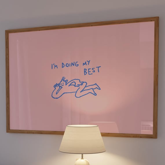 Im Doing My Best Cute Whimsical Pink Line Art Self Care Poster