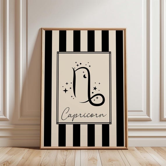 Capricorn Wall Art Print Zodiac Sign Astrology Poster Celestial Striped Modern Horoscope