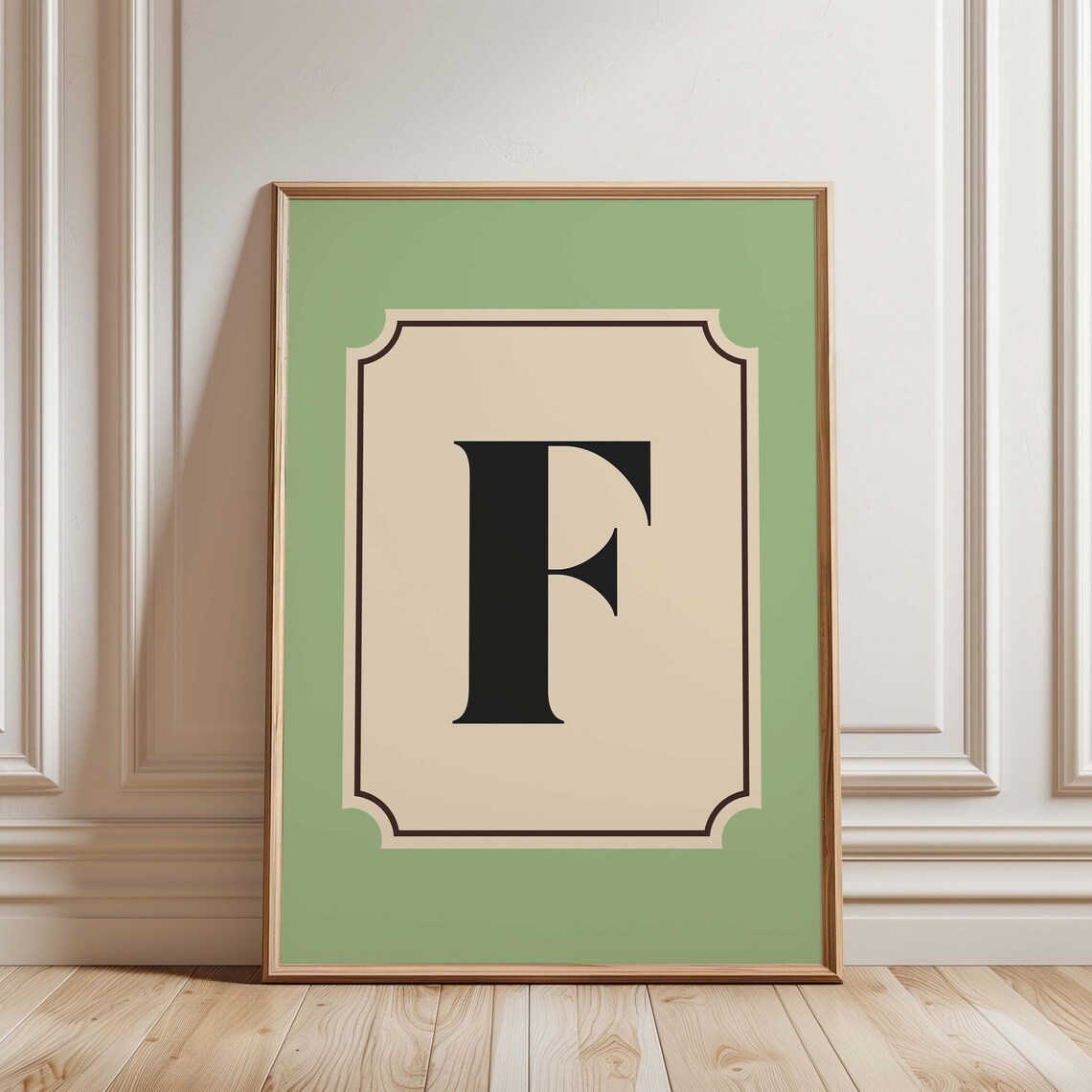 Green Cream Letter F Monogram Vintage Initial Elegant Alphabet Poster