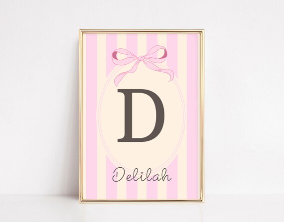 Personalized Initial Wall Art Baby Name Poster Custom Print Monogram Girl Room Letter