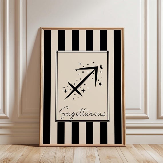 Sagittarius Wall Art Print Zodiac Sign Astrology Poster Celestial Striped Modern Horoscope