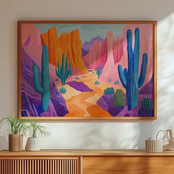 Maximalist Desert Landscape Print Vibrant Painting Colourful Landscape Painting Dopamine Wall Art Prints Dw120