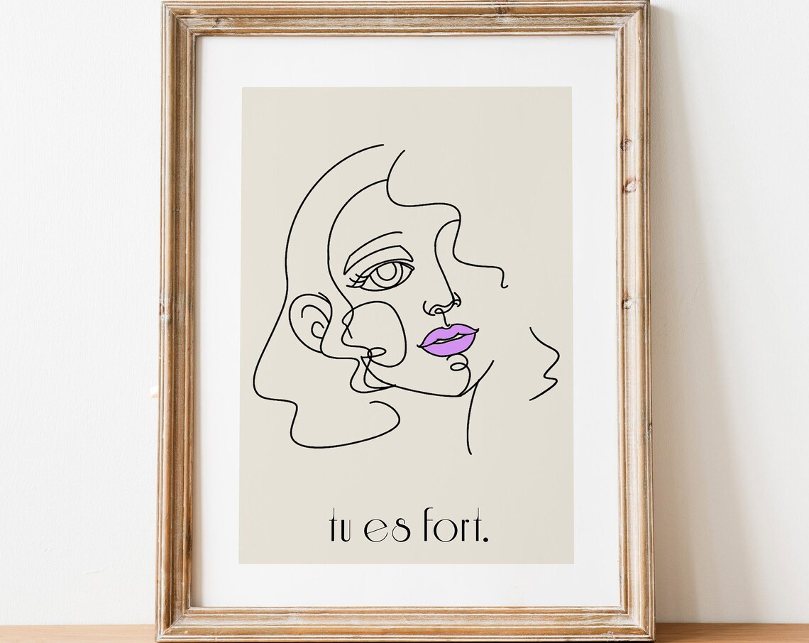 Tu Es Fort Single Line Woman Face Minimalist French Art Poster