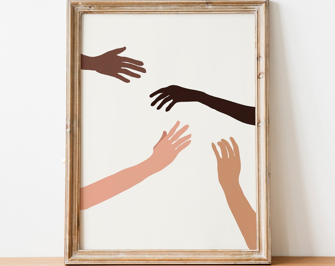 Raised Unity Hands Diverse Skin Tones Inclusion Classroom Art Poster