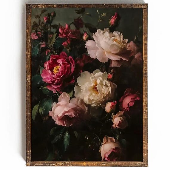 Dark Floral Wall Art Dark Academia Art Moody Wall Art Floral Decor For Bathroom Wall Art Moody Decor For Bedroom Wall Art Dark Art