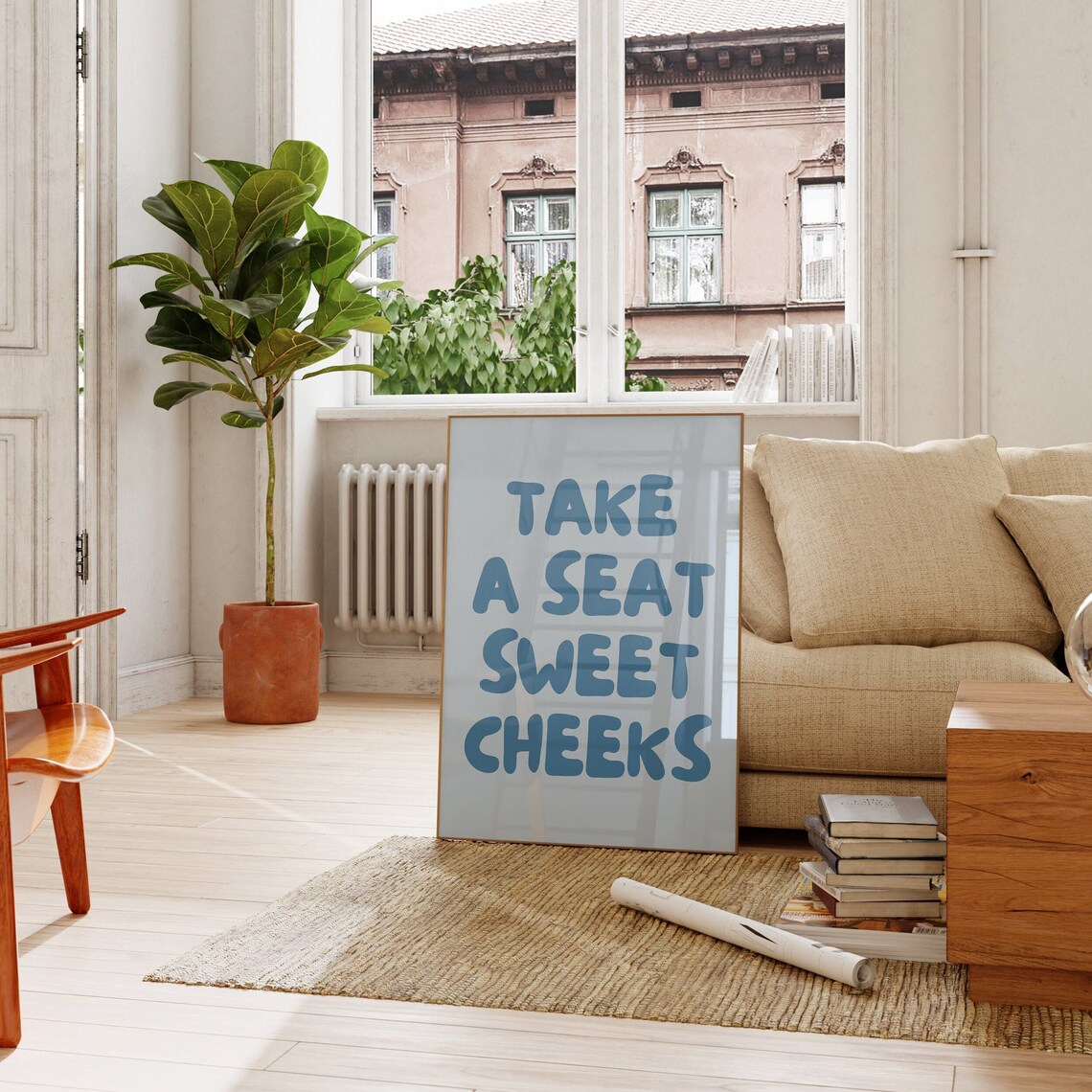 Take A Seat Sweet Cheeks Blue Bathroom Poster - Image 3