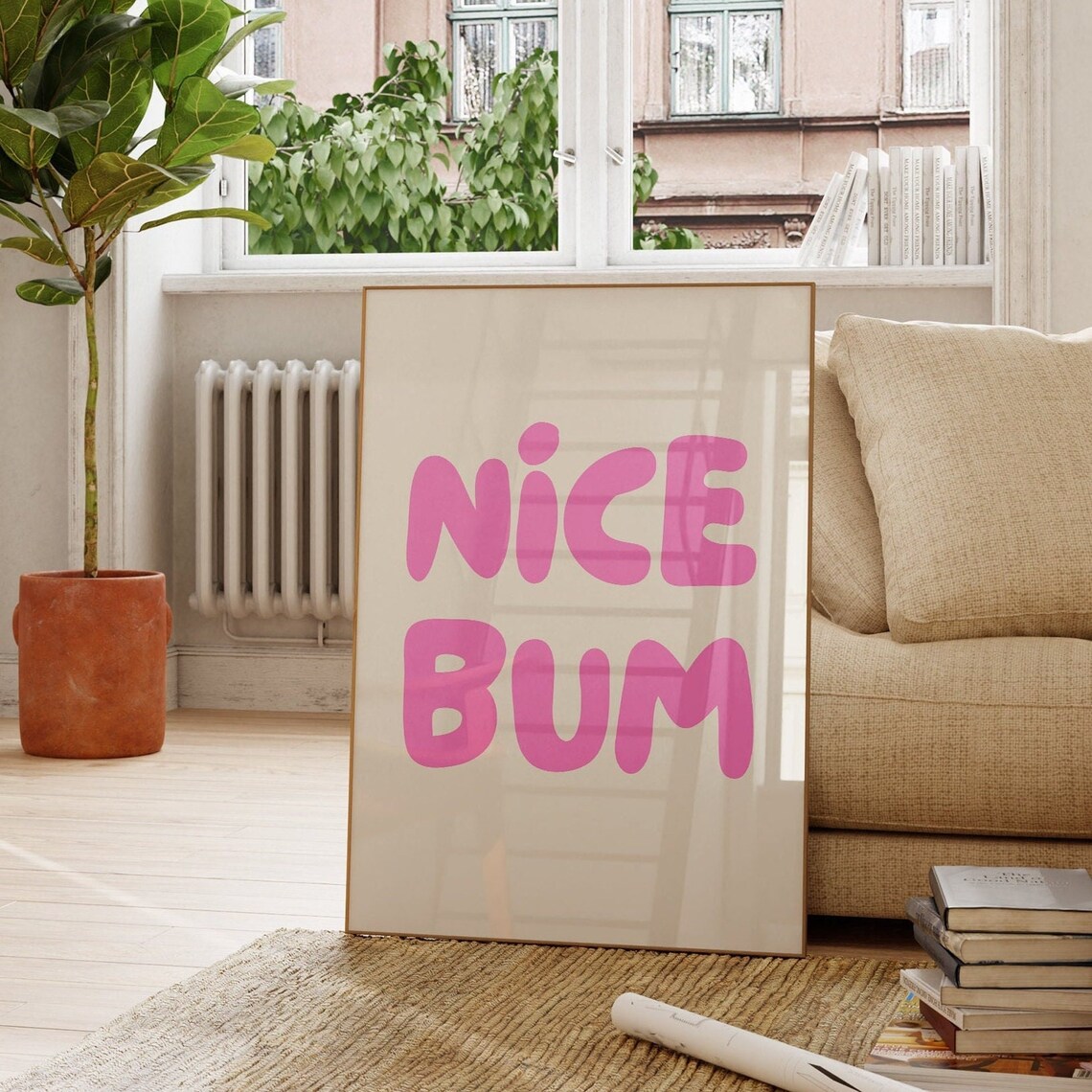 Nice Bum Pink Funny Bathroom Retro Poster Print - Image 2