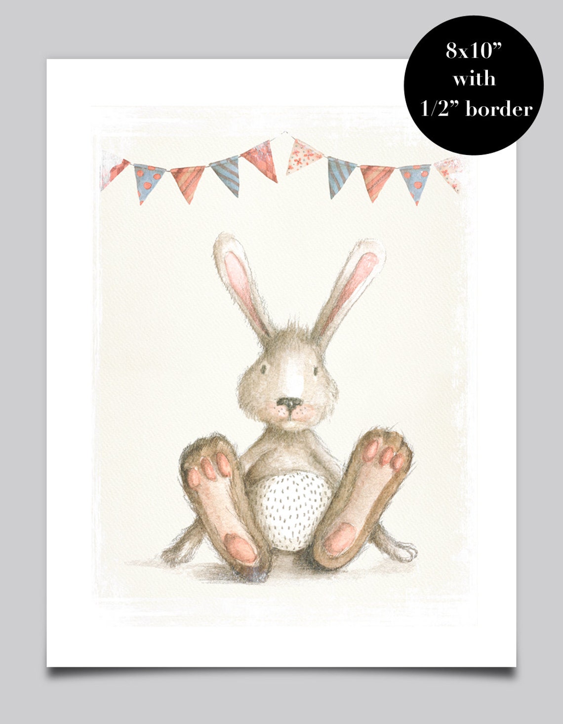 Watercolor Bunny Rabbit Bunting Flags Nursery Baby Shower Poster - Image 2