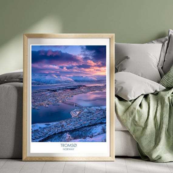 Troms Poster Norway Tromso Print Scandinavia Wall Art Christmas Snow Illustration