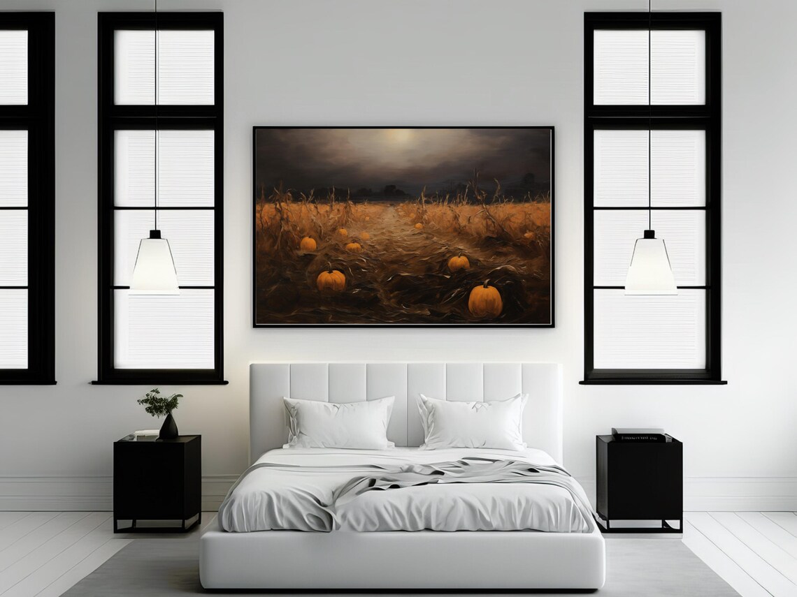 Fall Pumpkin Patch Landscape Painting, Autumn Decor - Image 2