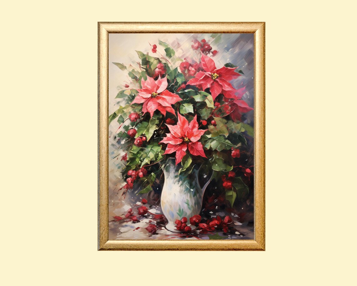 Poinsettia Art Print, Festive Holiday Flower