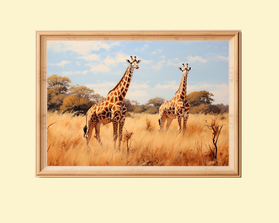 Giraffes In The Savannah, African Landscape Art Print