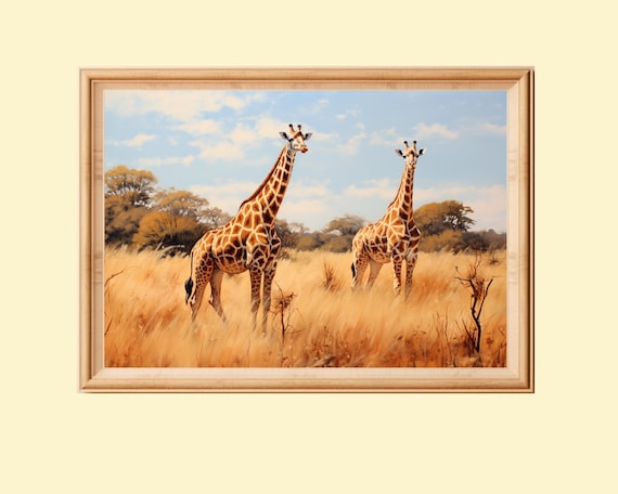 Giraffes In The Savannah, African Landscape Art Print