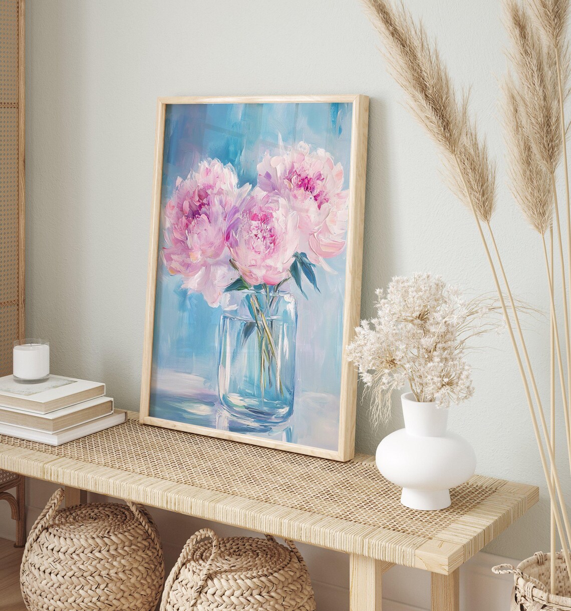 Spring Peonies Painting, Muted Vintage Botanical Art - Image 2