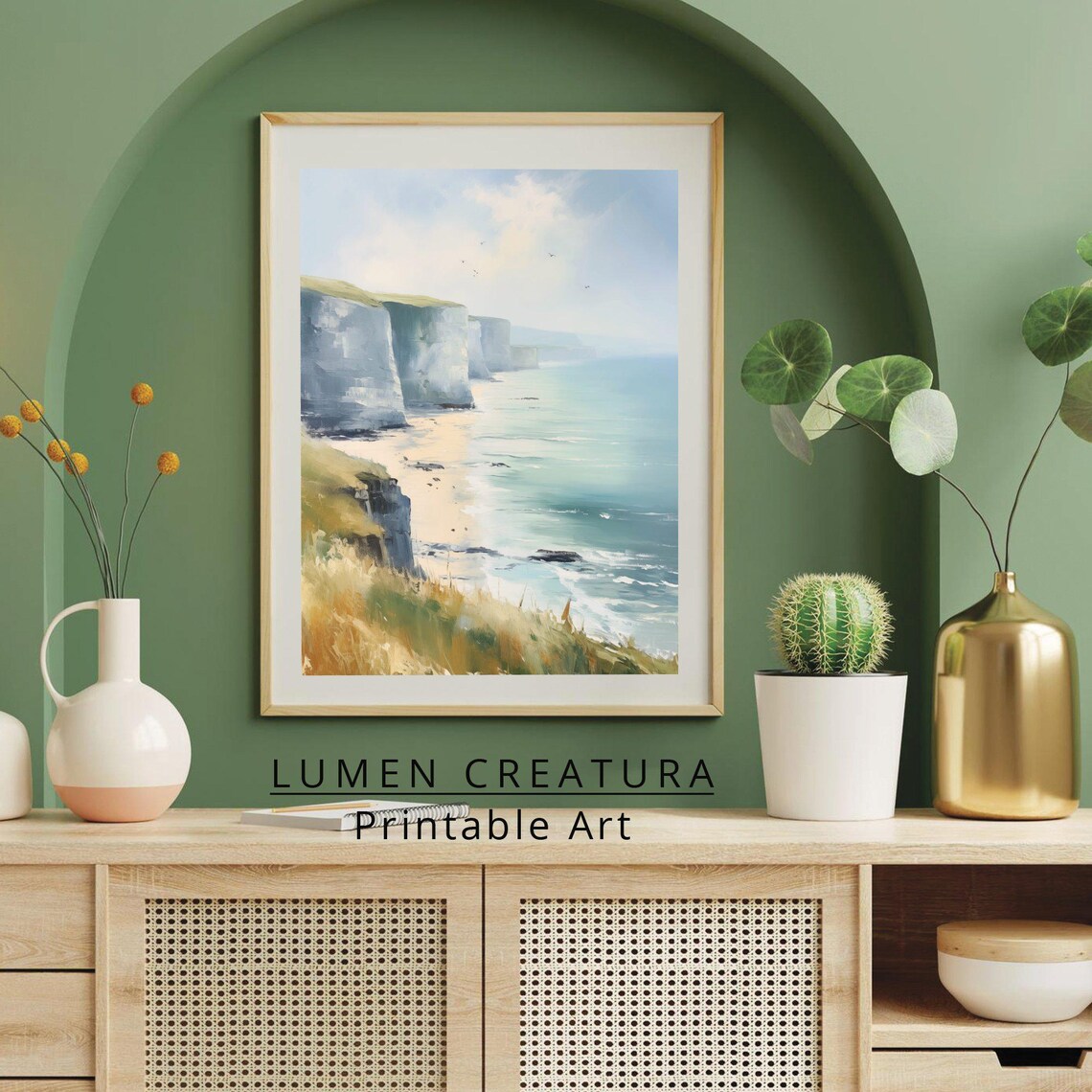 Coastal Neutral Soft Landscape, Vintage Sailboat Beach - Image 3