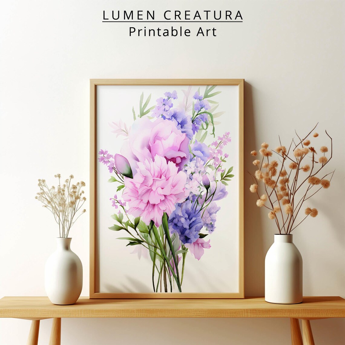 Pink Flower Botanical Minimalist Bedroom Art Print