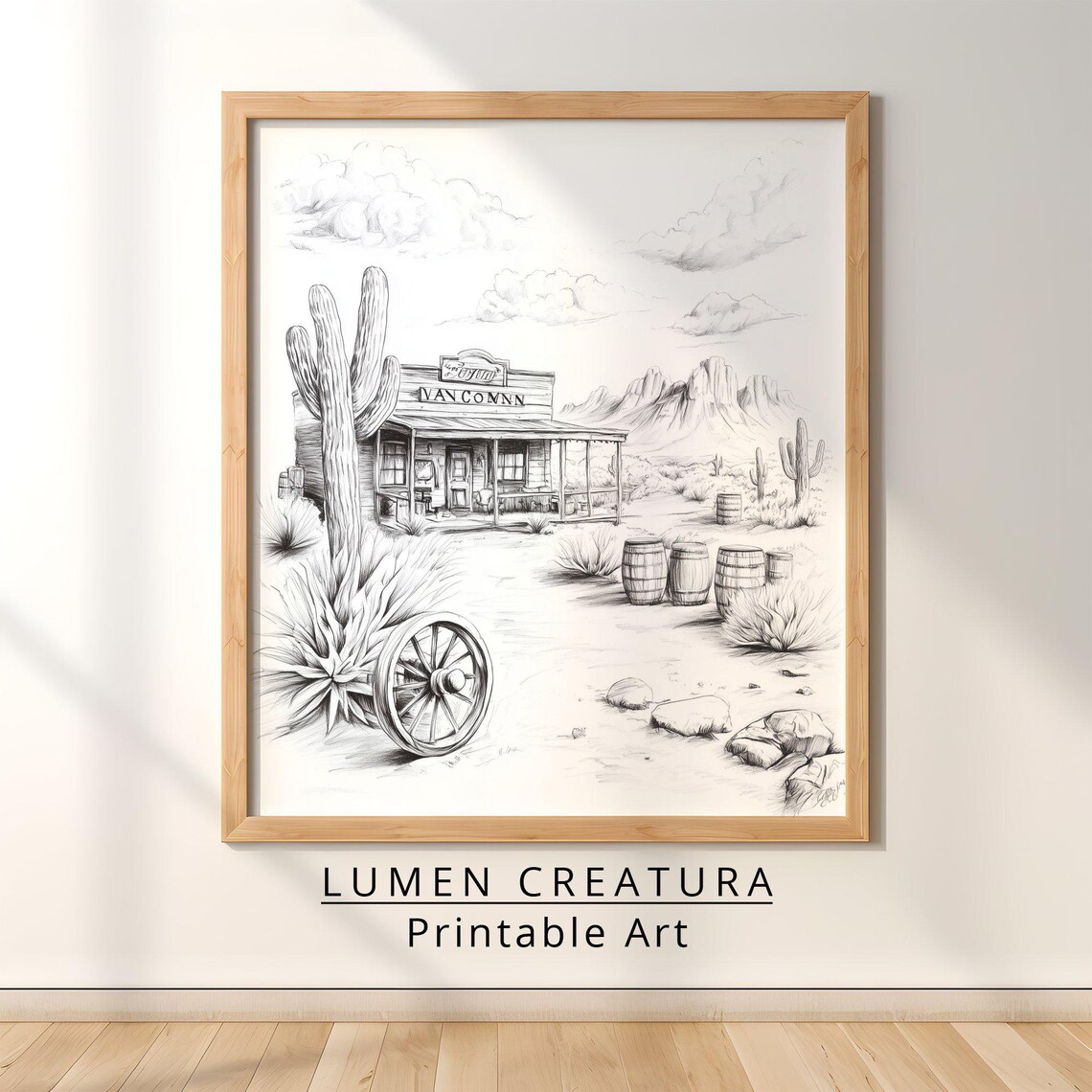 Western Landscape Sketch, Vintage Country Art Print