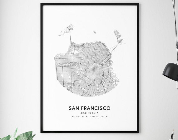 San Francisco Map Print, Modern Minimalist Travel Poster