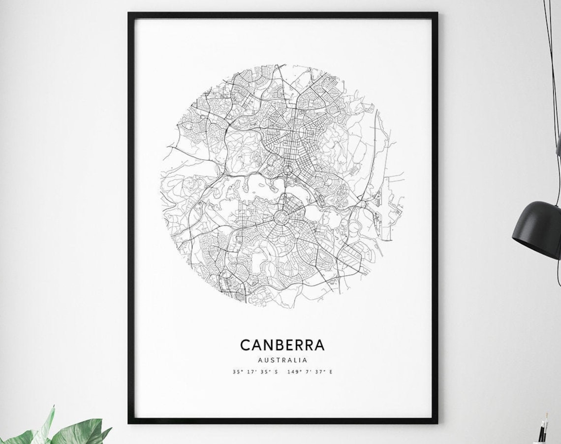 Canberra Australia Street Map Black White Minimalist City Poster