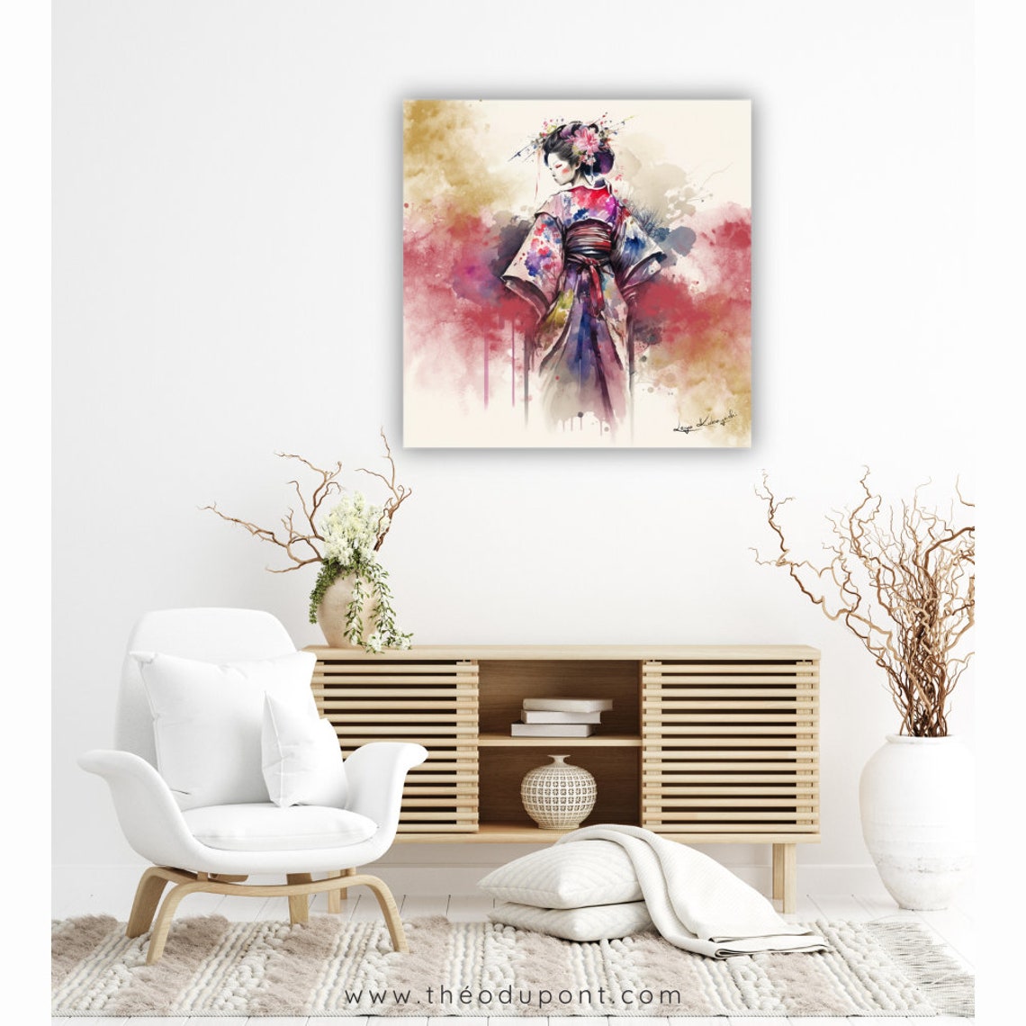 Wall Art Watercolor Painting Artist Signed Art Large Wall Decor For Living Room Fine Art Print Japanese Geisha 17 Ayano - Image 2