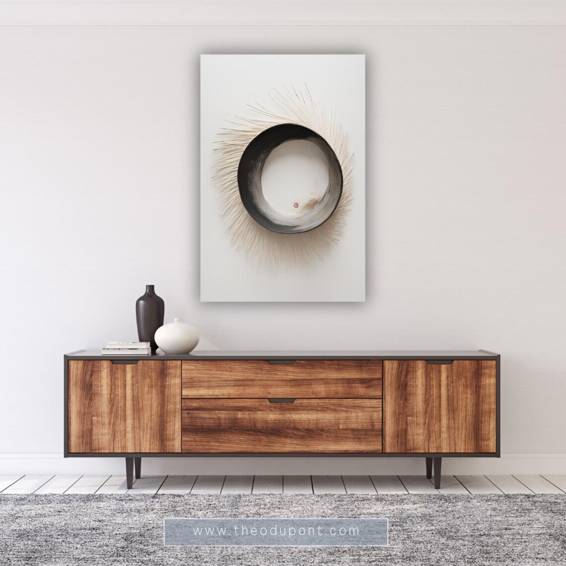 Black Enso Circle Radiant Sun Halo Japanese Ink Minimalist Zen Poster - Image 2