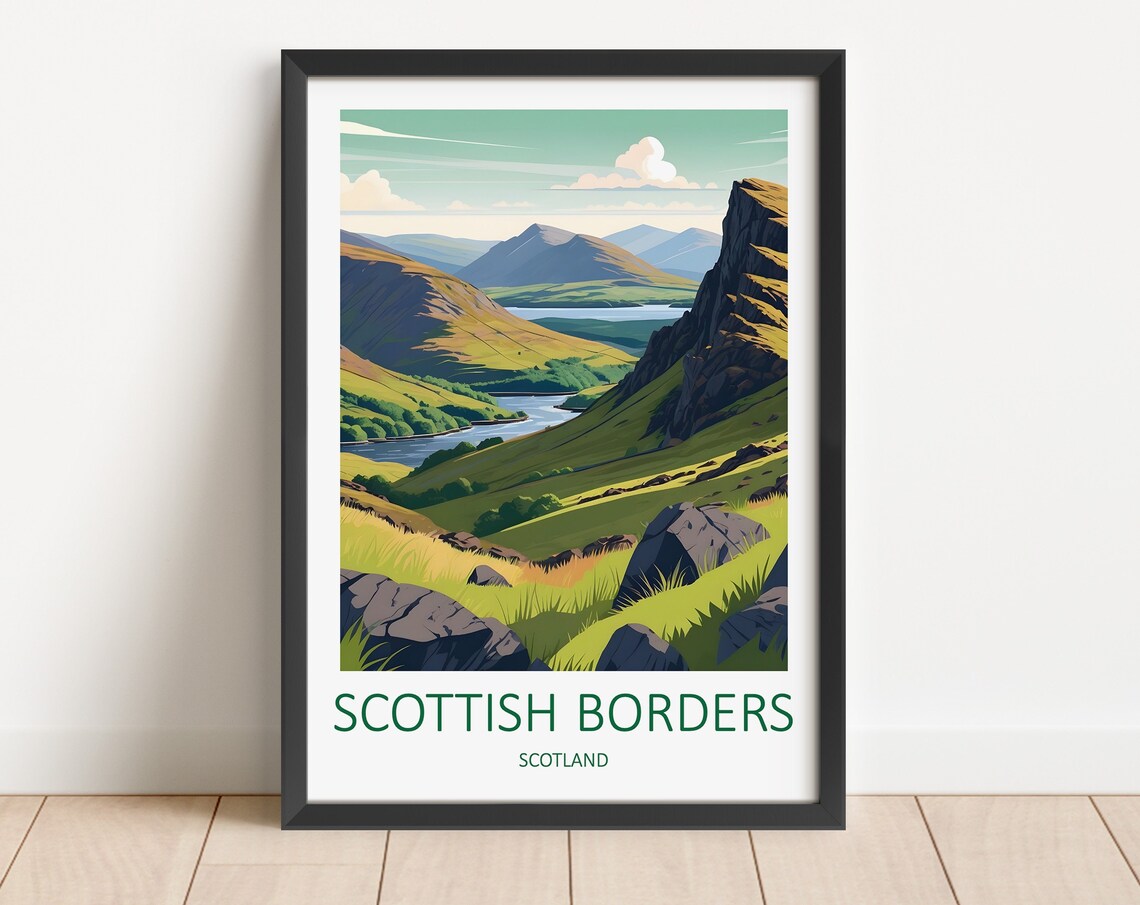 Scottish Borders Scotland Rolling Green Hills And Loch View Poster