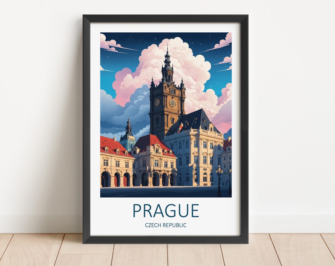 Prague Czech Republic Old Town Clock Tower Dusk Travel Poster