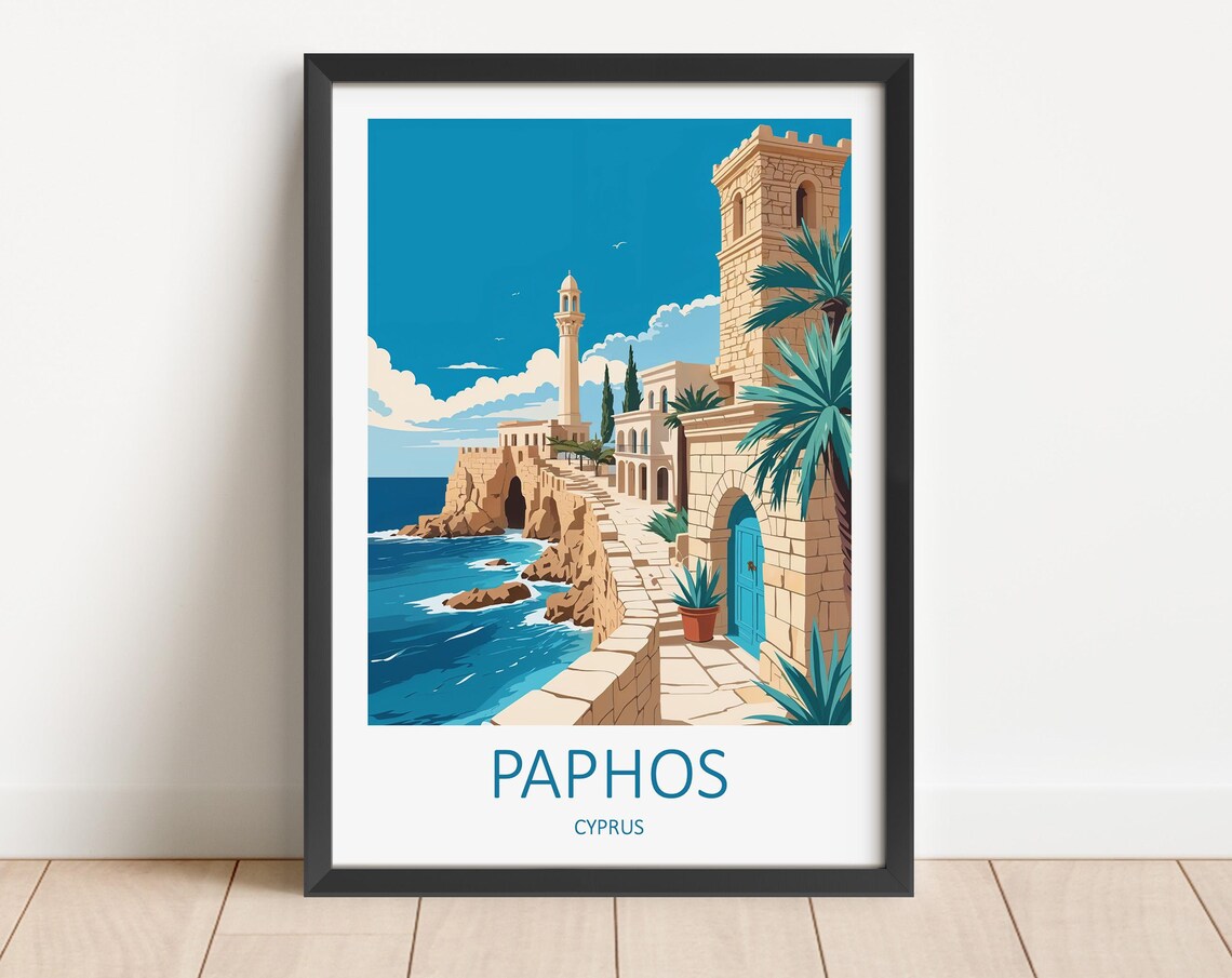 Paphos Cyprus Coastal Castle Harbor Stone Architecture View Poster