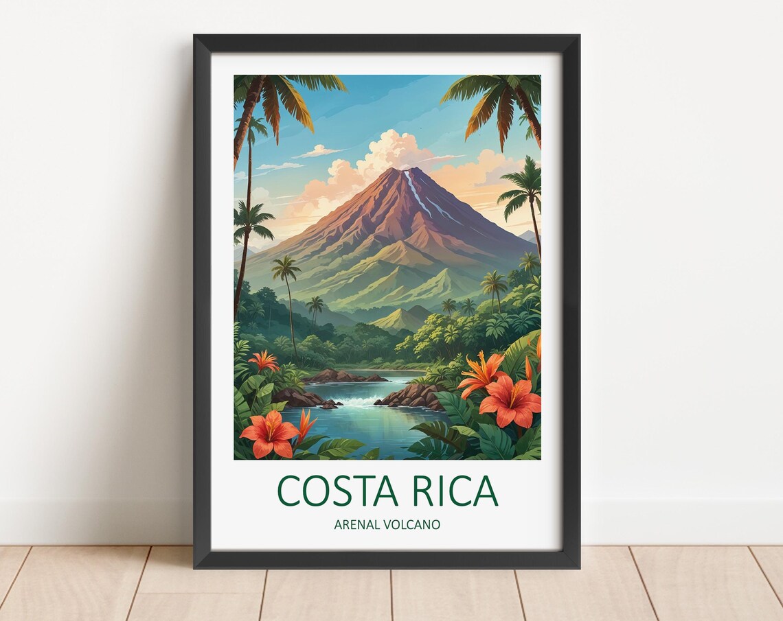 Costa Rica Arenal Volcano Tropical Lagoon Sunrise Jungle Poster