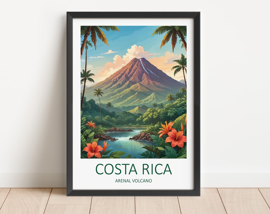 Costa Rica Print Arenal Volcano Costa Rica Poster Tropical Print Caribbean Prints Costa Rica Travel Print Travel Gift Travel Poster