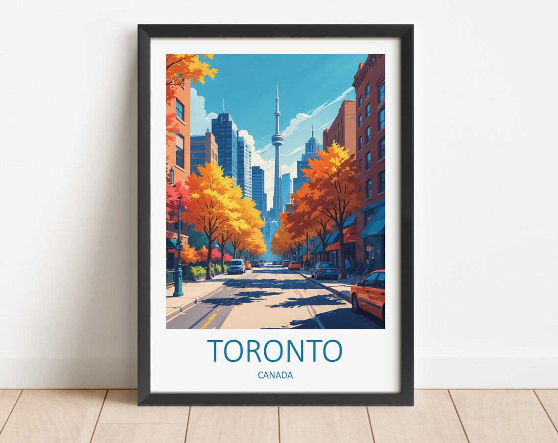 Toronto Canada Autumn Street CN Tower City View Travel Poster