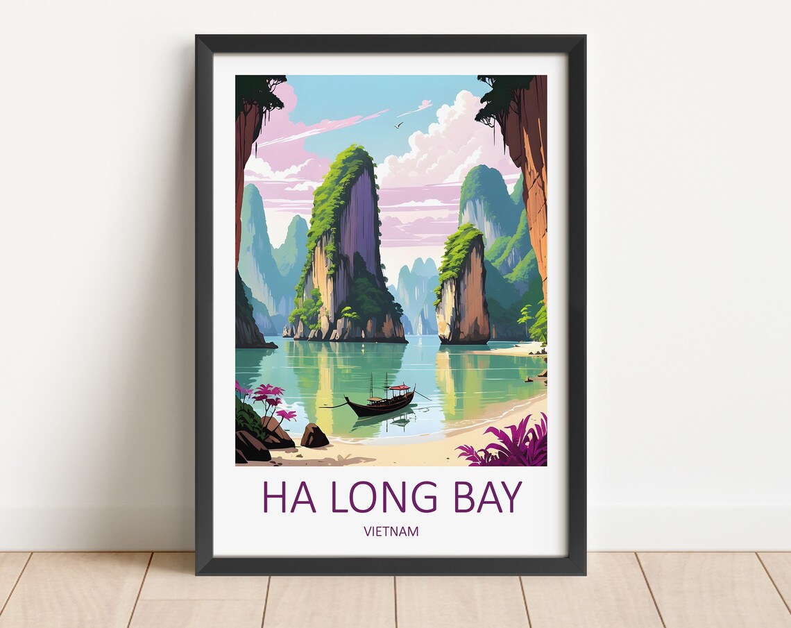 Ha Long Bay Vietnam Karst Islands Boat Turquoise Sea Scene Poster