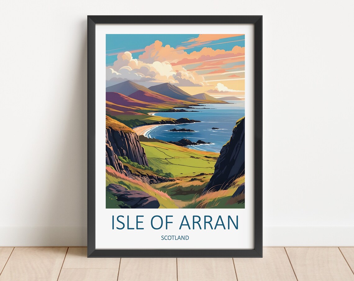 Isle of Arran Scotland Coastal Cliffs Mountain Sunset View Poster