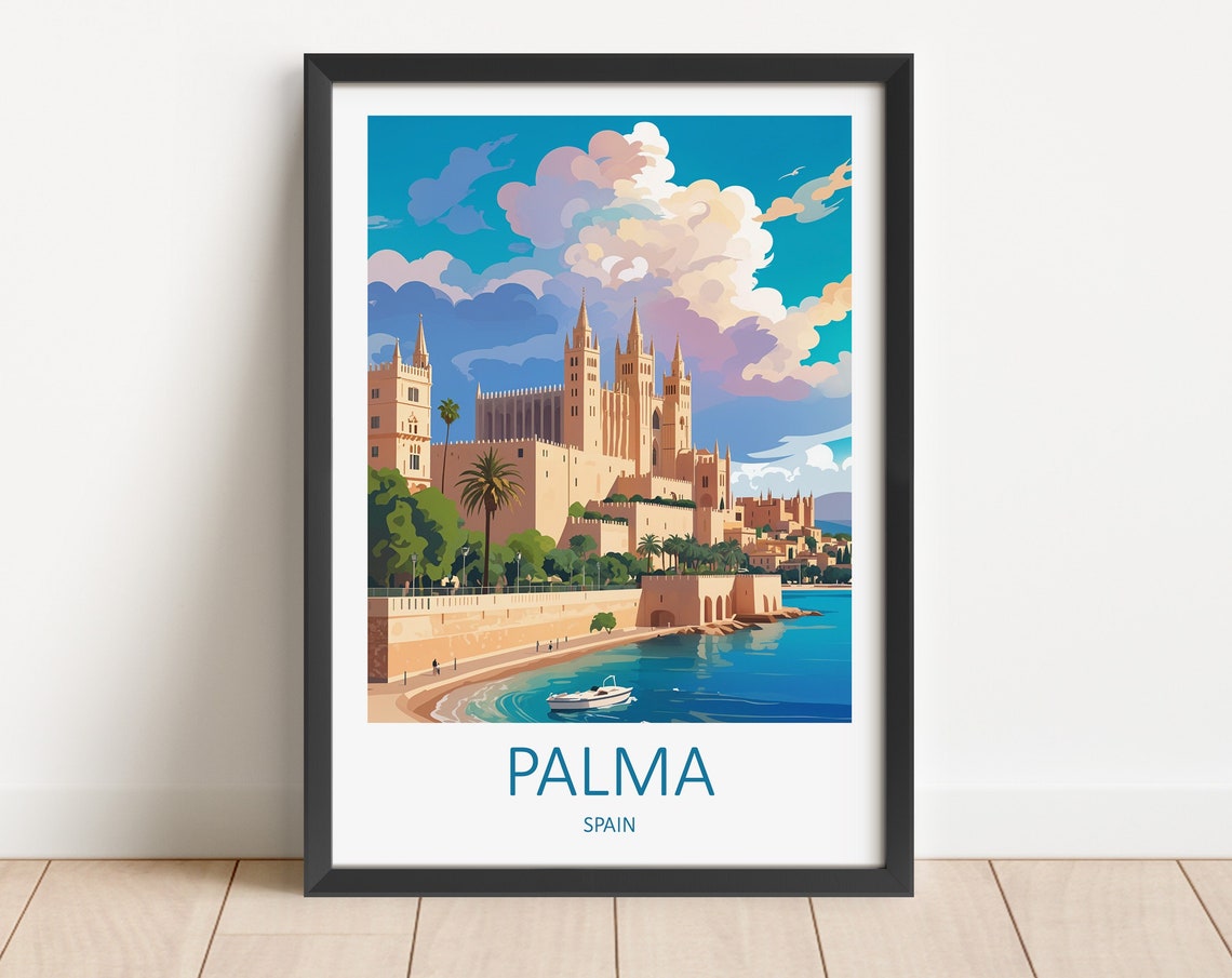 Palma Mallorca Spain Grand Cathedral Overlooking The Sea Poster