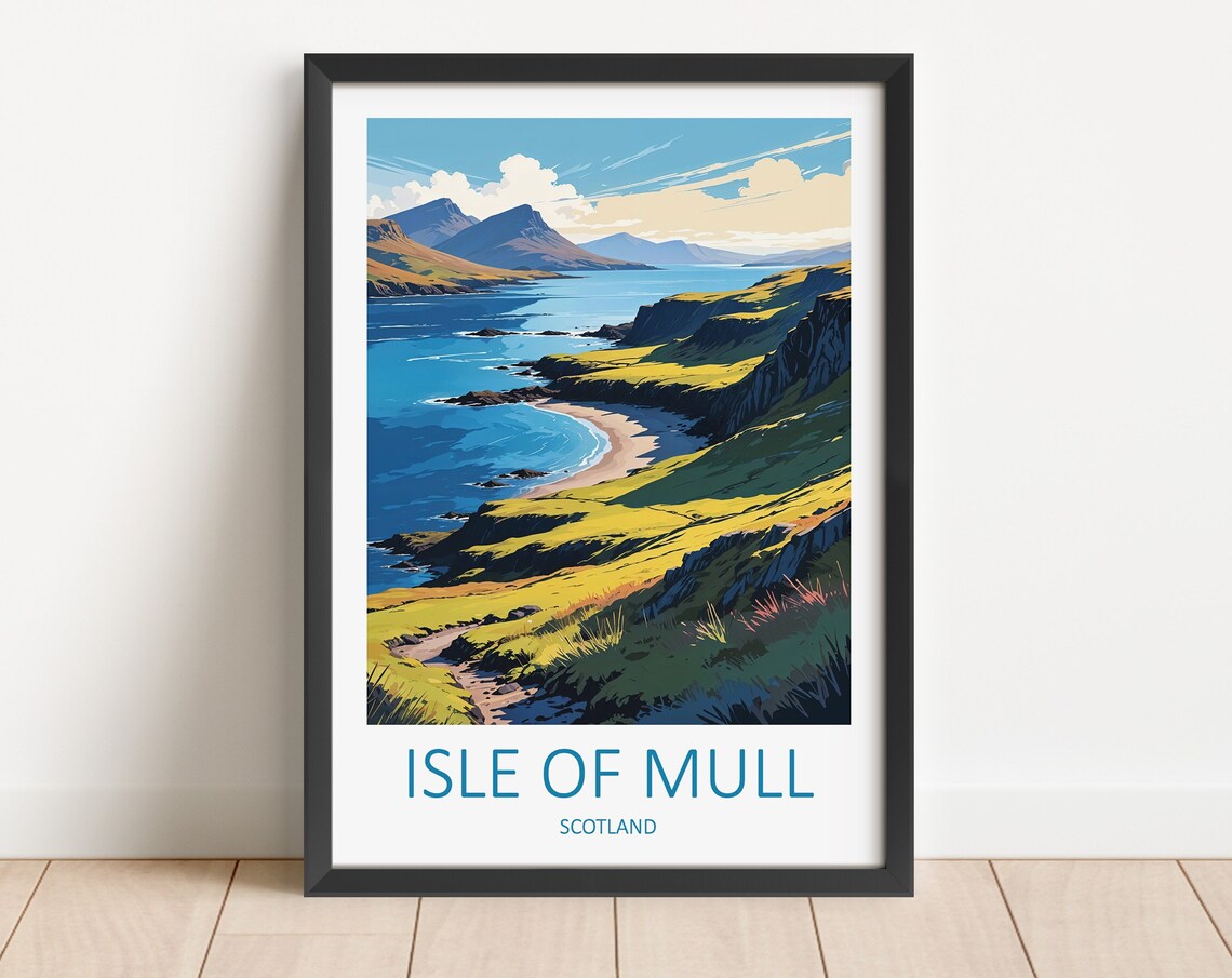 Isle Of Mull Scotland Green Cliff Cove Bay Vintage Travel Poster