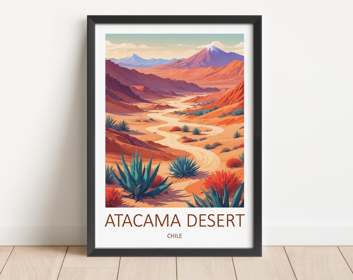 Atacama Desert Chile Red Rock Canyon Agave Landscape View Poster