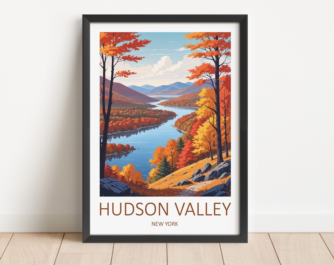Hudson Valley New York State Autumn River View Travel Poster